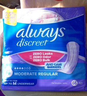 Always Discreet Incontinence Pads Moderate Regular 66 count fits s m underwear